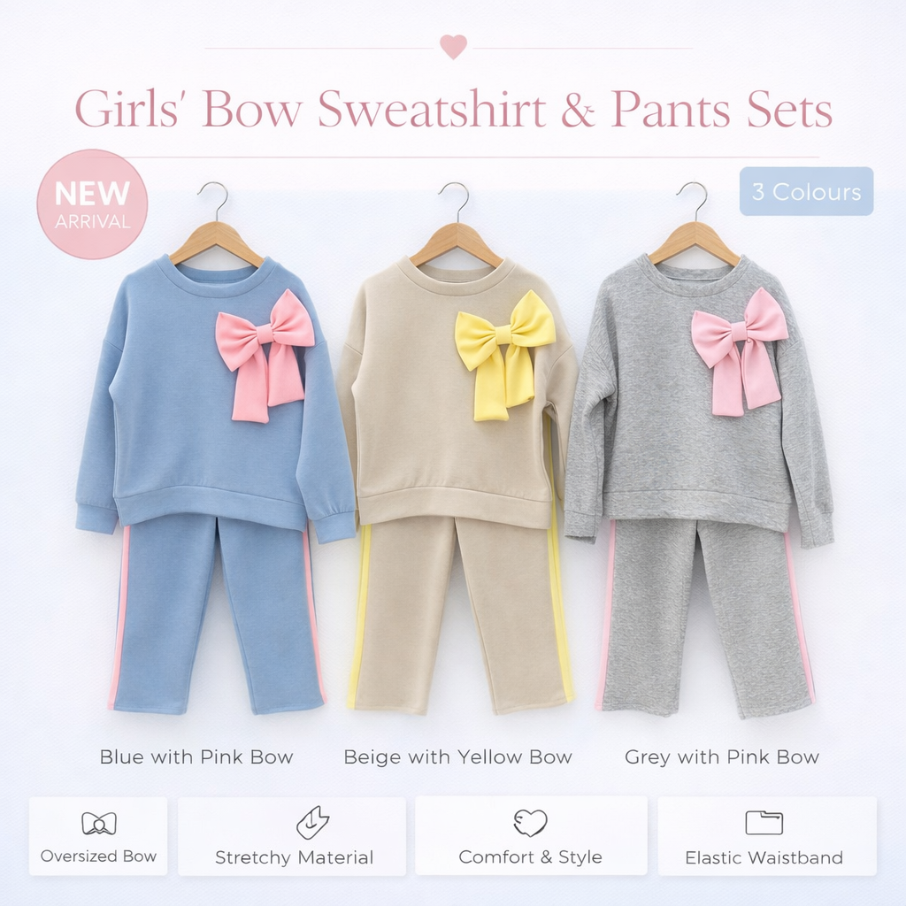 Girls Bow Sweatshirt Set