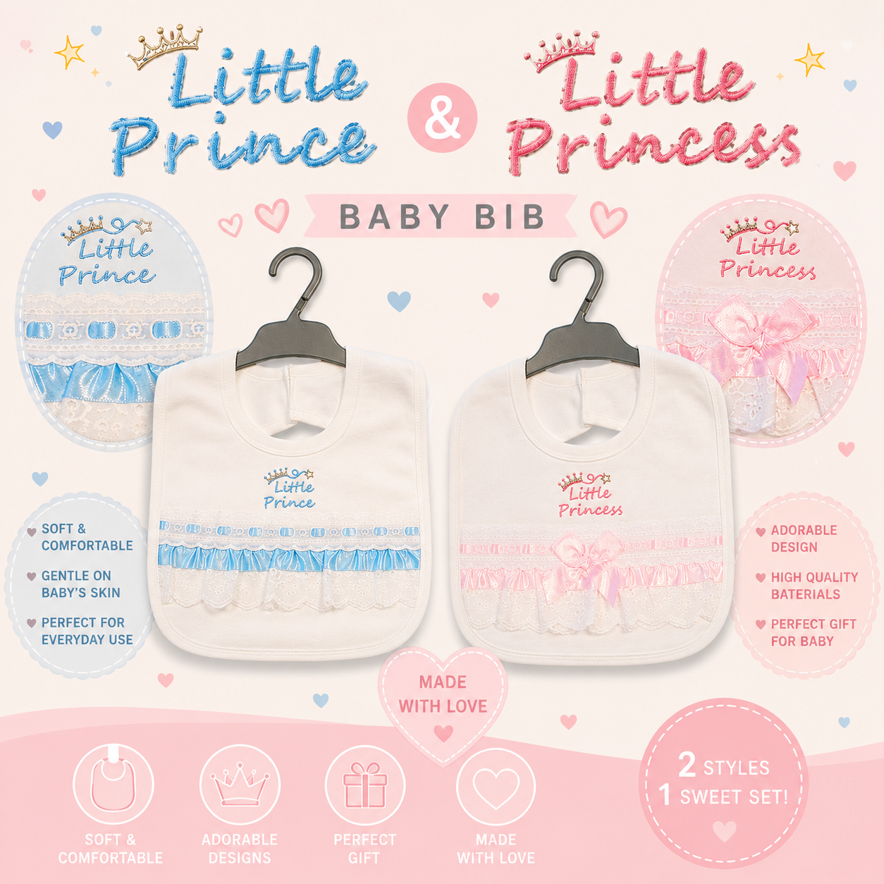 Baby Pop-Over Bibs Little Prince/Princess 1 Baby Pop-Over Bib