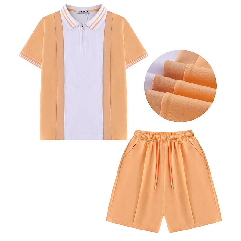 Polo Shirt and Short Set Contrast Zipped 3 orange stripe