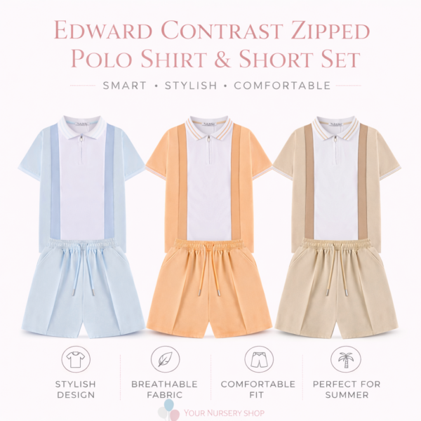 Junior Co 6 Polo Shirt and Short Set Contrast Zipped