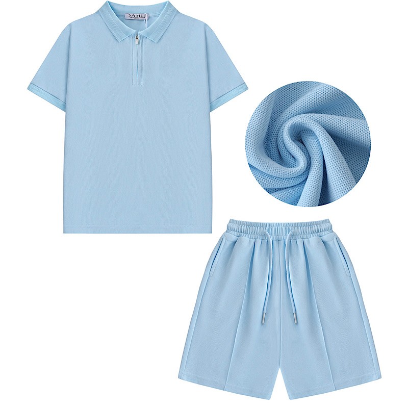 Polo Zipped T-Shirt & Drawstring Shorts Set 3 BLUE SET