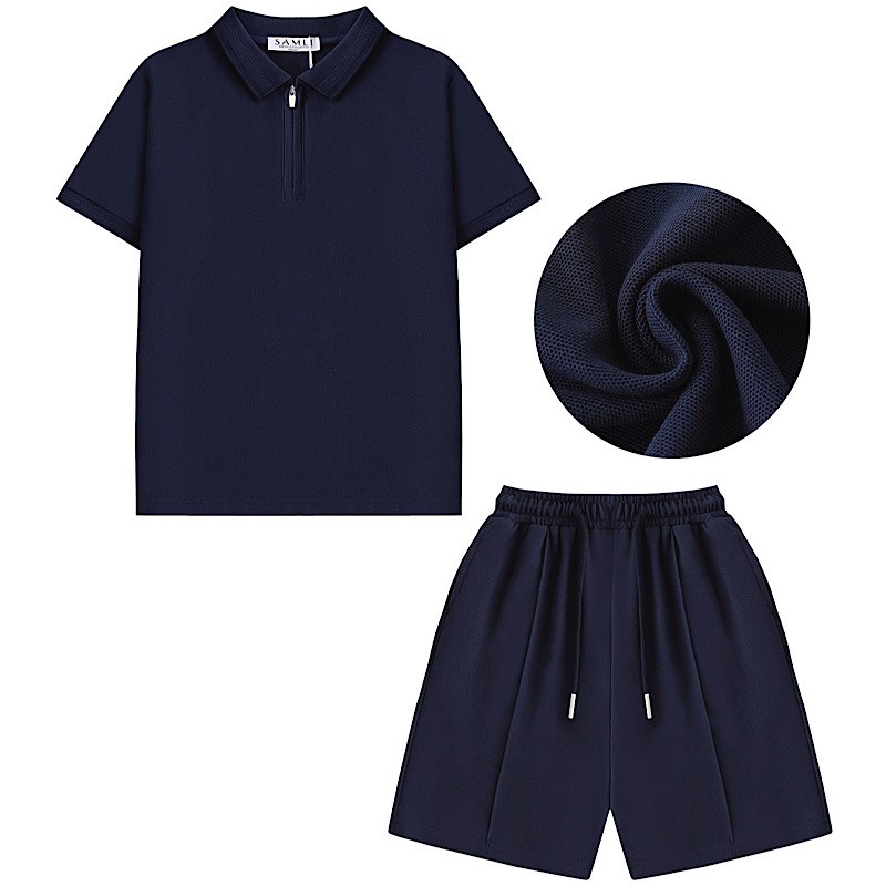 Polo Zipped T-Shirt & Drawstring Shorts Set 4 NAVY SET