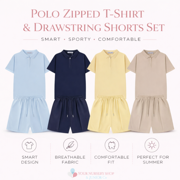 Junior Co 5 Polo Zipped T-Shirt & Drawstring Shorts Set