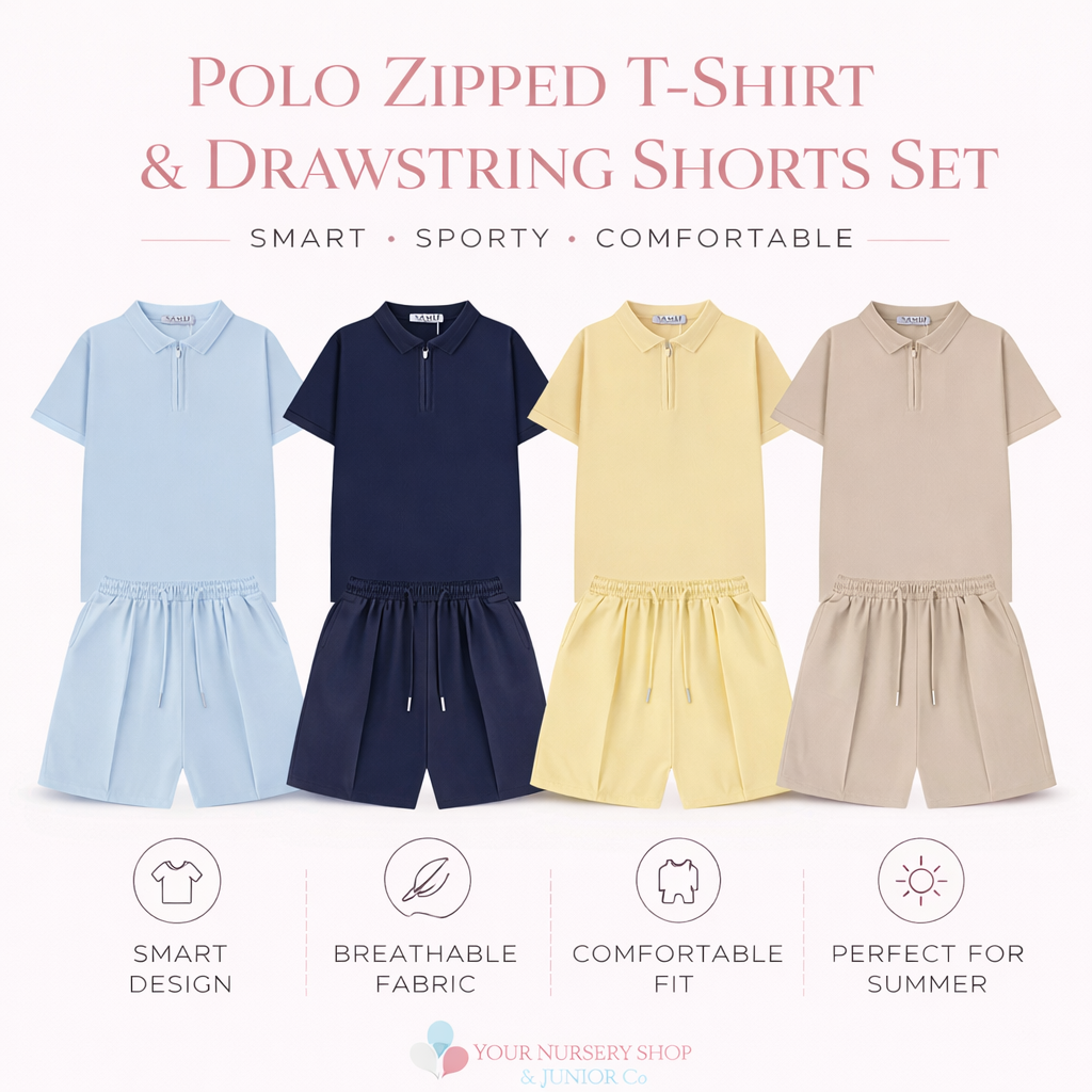 Polo Zipped T-Shirt & Drawstring Shorts Set 1 Polo Zipped T-Shirt & Drawstring Shorts Set
