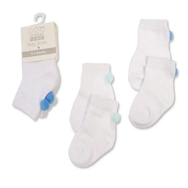 Baby Socks with Pompoms Pink/Blue 0-12m - 2 Pack 3 Your Nursery Shop product image