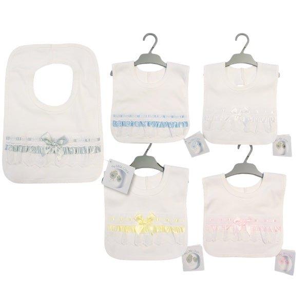 Baby Pop-Over Bibs with Lace and Bow 1 Baby Pop-Over Bibs