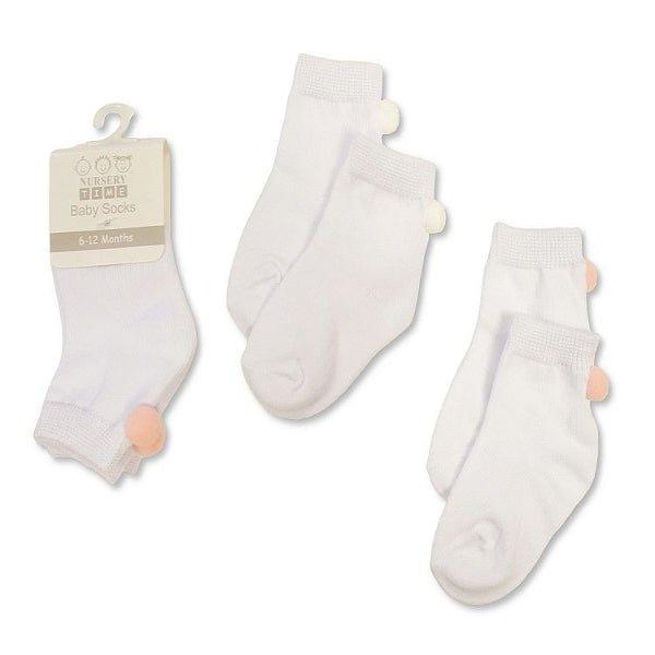 Baby Socks with Pompoms Pink/Blue 0-12m - 2 Pack 2 Your Nursery Shop product image