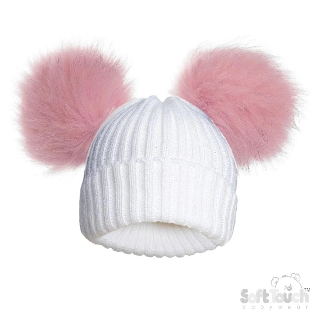 Double Pompom Hats NB-12M Dual Pom 2 Double Pompom Hat Pink