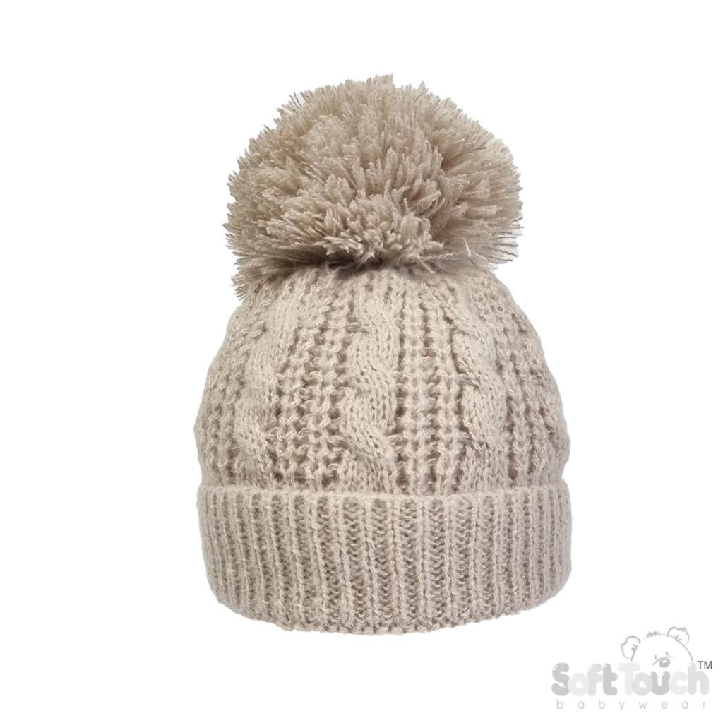 Baby Cable Knit PomPom Hat NB-12M 5 Baby Cable Knit PomPom Hat NB-12M — gallery image 5